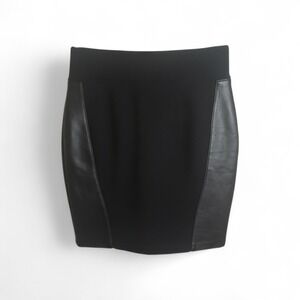 Rag & Bone XS Black Mini Skirt Leather Side Panels Stretch Knit Body